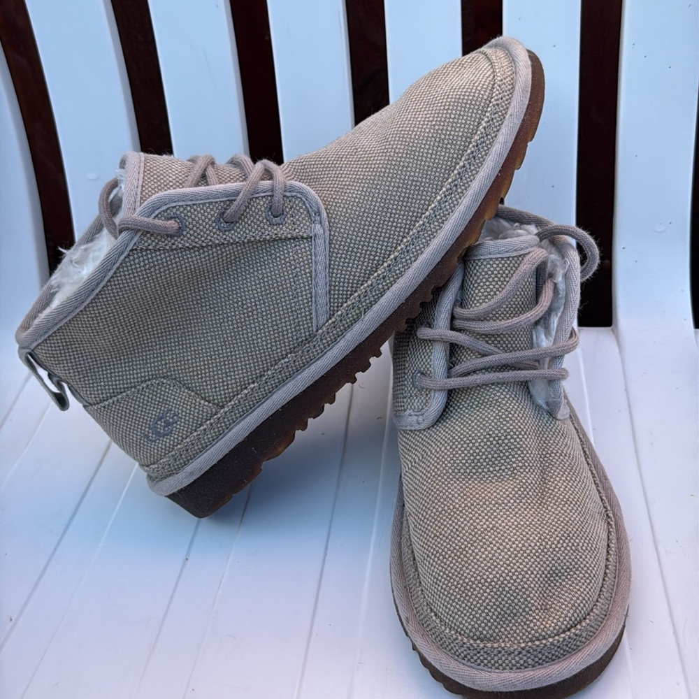UGG Cream and Gray Faux Fur Boots Size 8